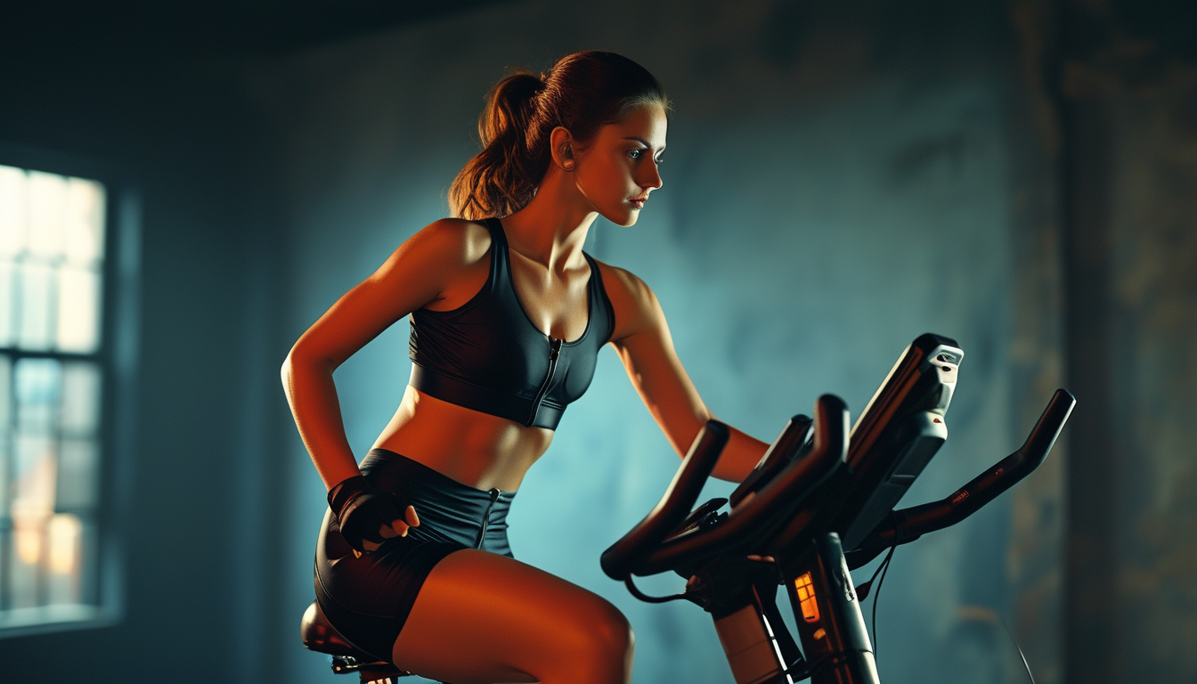 Woman on an indoor spin bike wearing padded shorts
