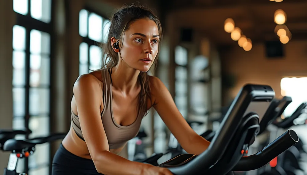 Woman setting up an indoor spin bike
